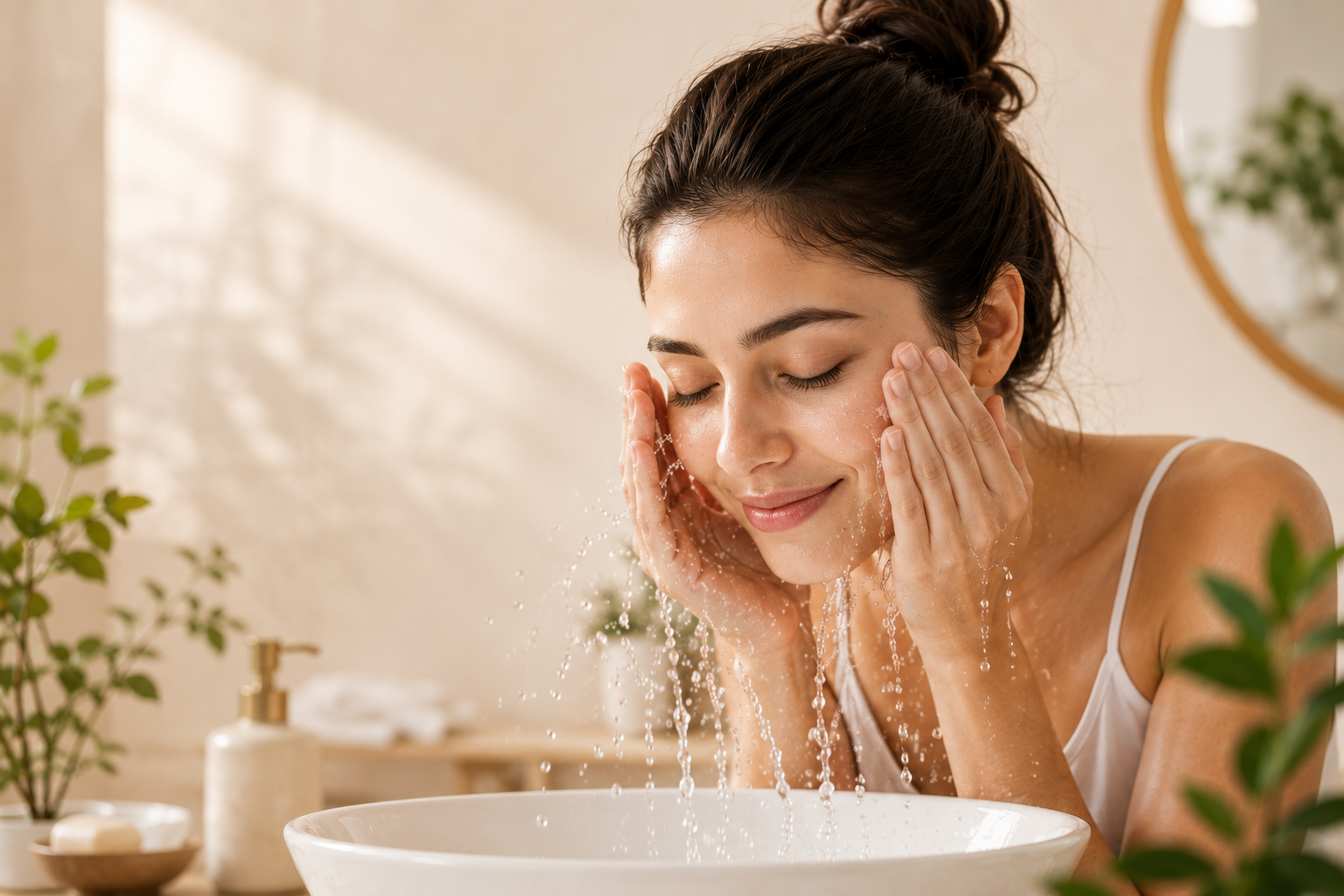 Glowing skincare model